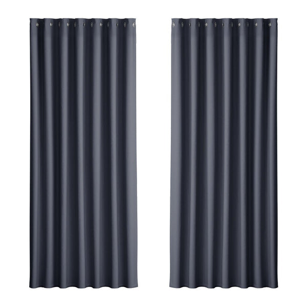 Artiss 2X Blockout Curtains Eyelet 240x230cm Charcoal - NuSea