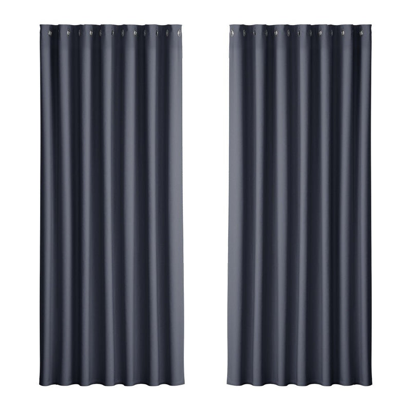 Artiss 2X Blockout Curtains Eyelet 240x230cm Charcoal - NuSea