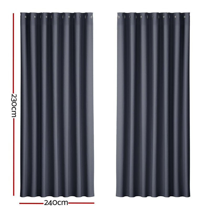Artiss 2X Blockout Curtains Eyelet 240x230cm Charcoal - NuSea