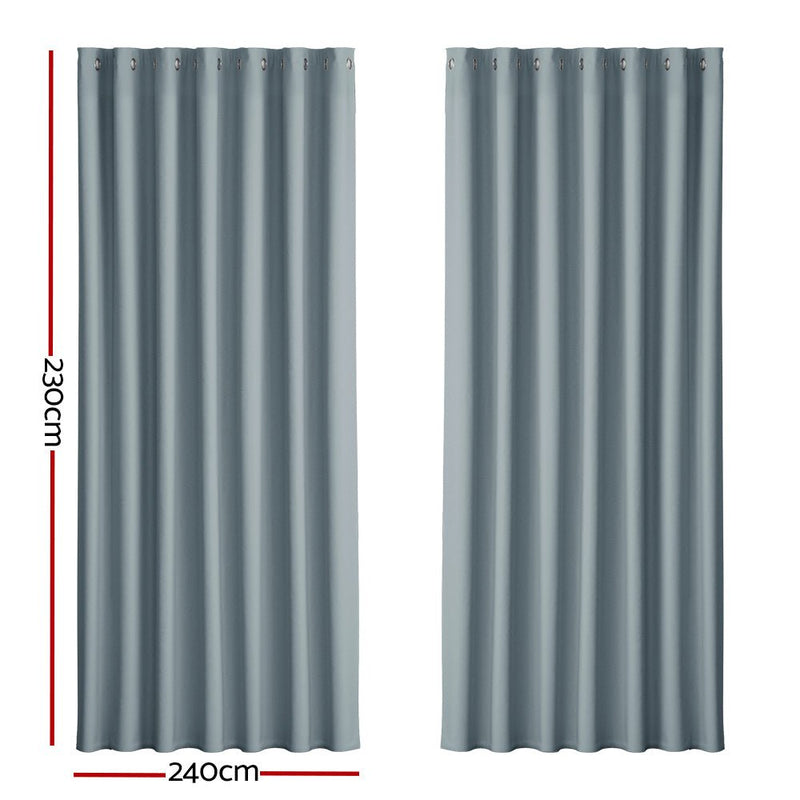 Artiss 2X Blockout Curtains Eyelet 240x230cm Grey - NuSea
