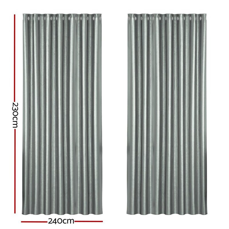 Artiss 2X Blockout Curtains Eyelet 240x230cm Grey Shine - NuSea