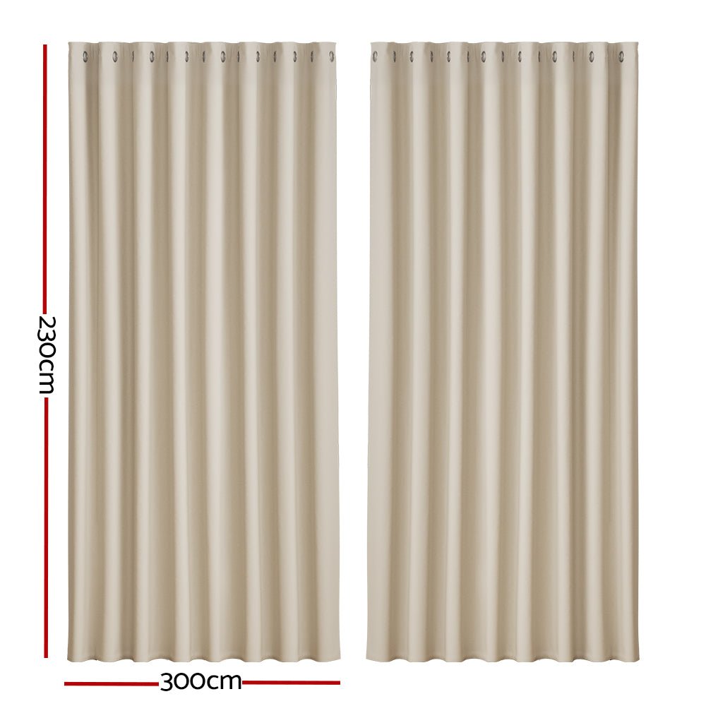 Artiss 2X Blockout Curtains Eyelet 300x230cm Beige - NuSea