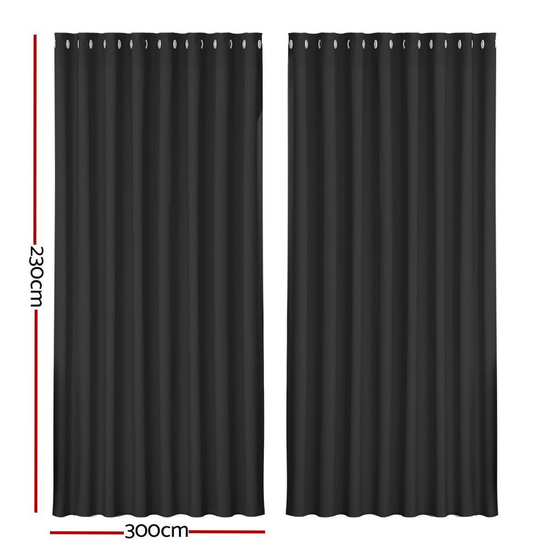 Artiss 2X Blockout Curtains Eyelet 300x230cm Black - NuSea