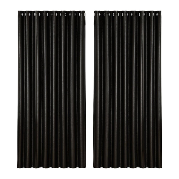 Artiss 2X Blockout Curtains Eyelet 300x230cm Black Shine - NuSea