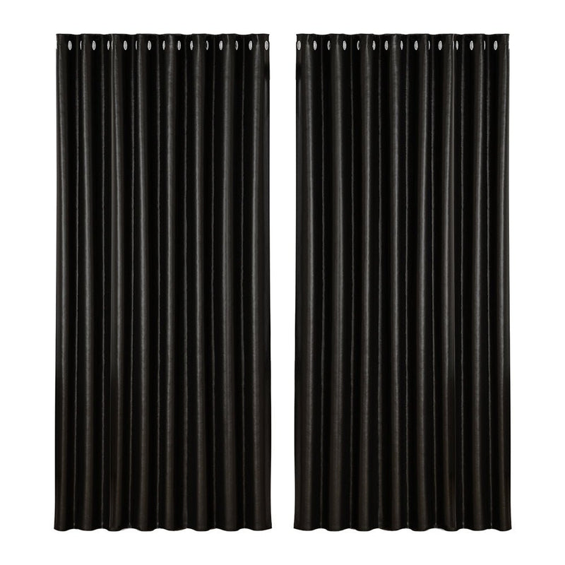 Artiss 2X Blockout Curtains Eyelet 300x230cm Black Shine - NuSea