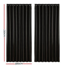 Artiss 2X Blockout Curtains Eyelet 300x230cm Black Shine - NuSea