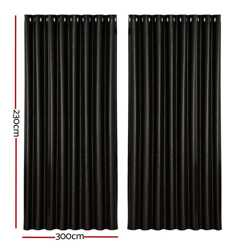Artiss 2X Blockout Curtains Eyelet 300x230cm Black Shine - NuSea