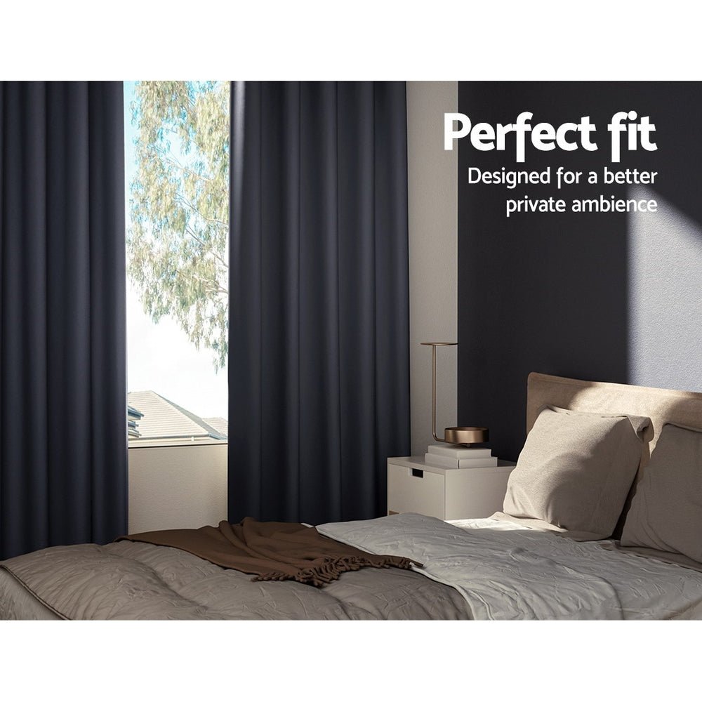 Artiss 2X Blockout Curtains Eyelet 300x230cm Charcoal - NuSea