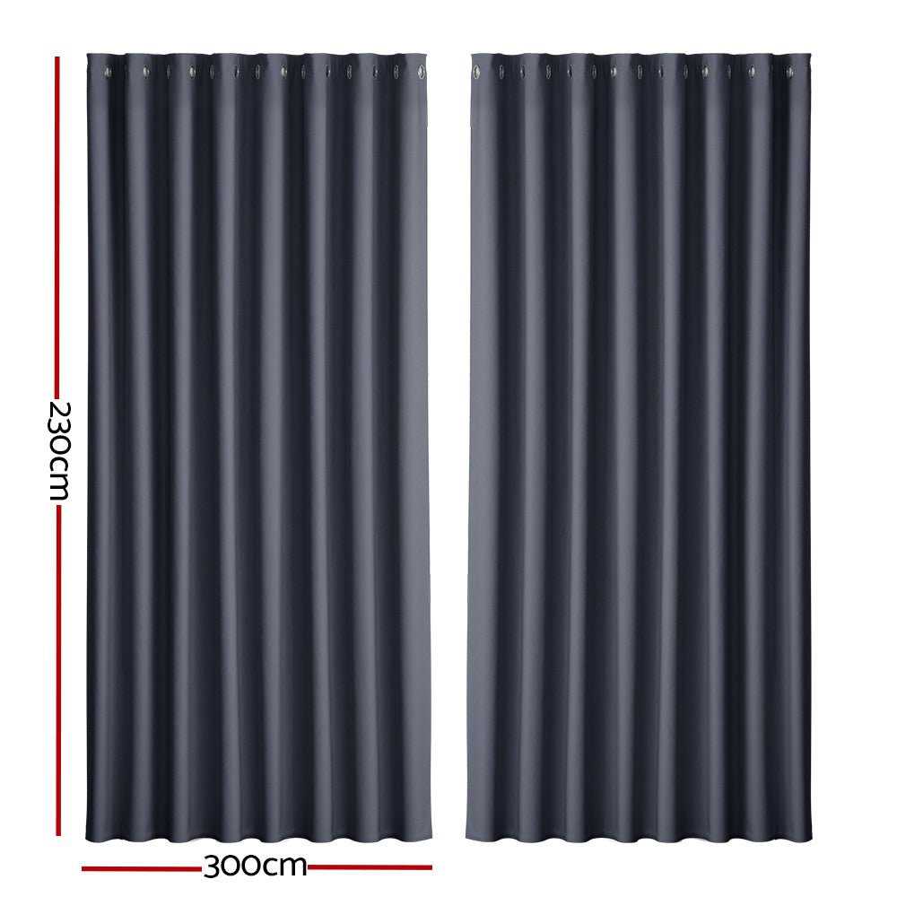 Artiss 2X Blockout Curtains Eyelet 300x230cm Charcoal - NuSea