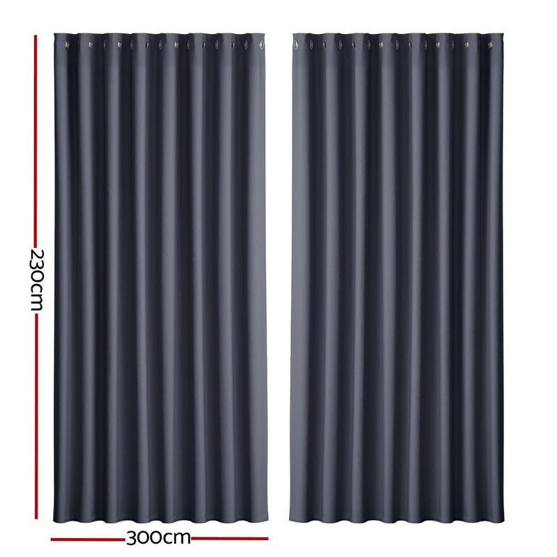 Artiss 2X Blockout Curtains Eyelet 300x230cm Charcoal - NuSea