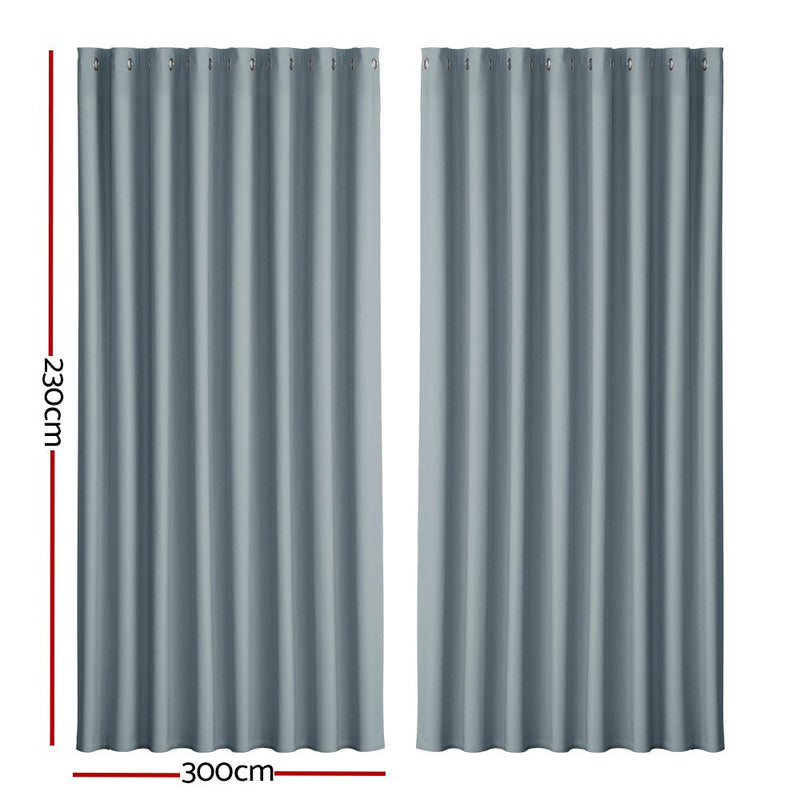 Artiss 2X Blockout Curtains Eyelet 300x230cm Grey - NuSea