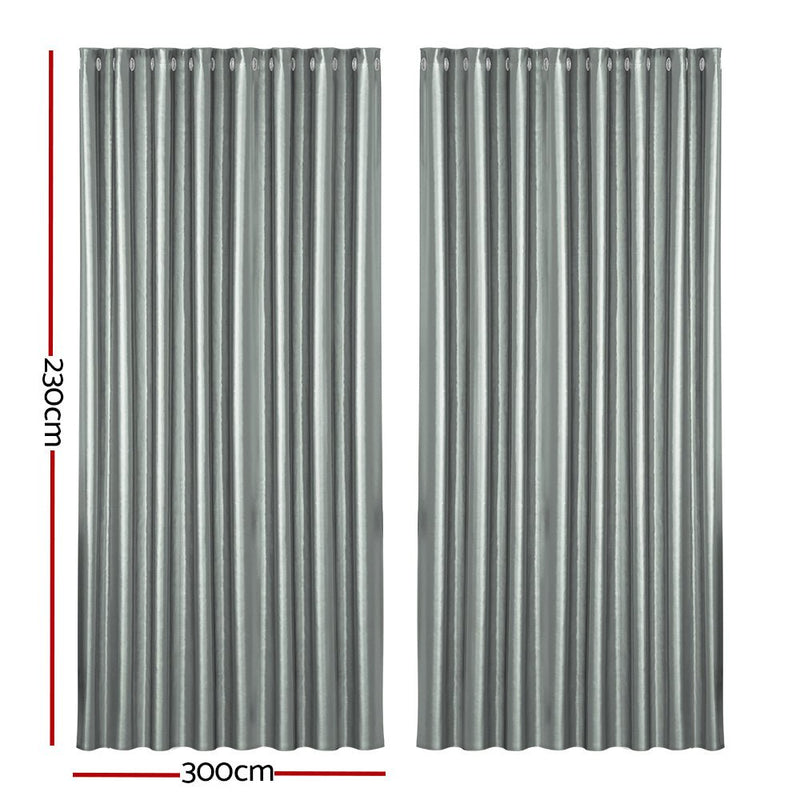 Artiss 2X Blockout Curtains Eyelet 300x230cm Grey Shine - NuSea