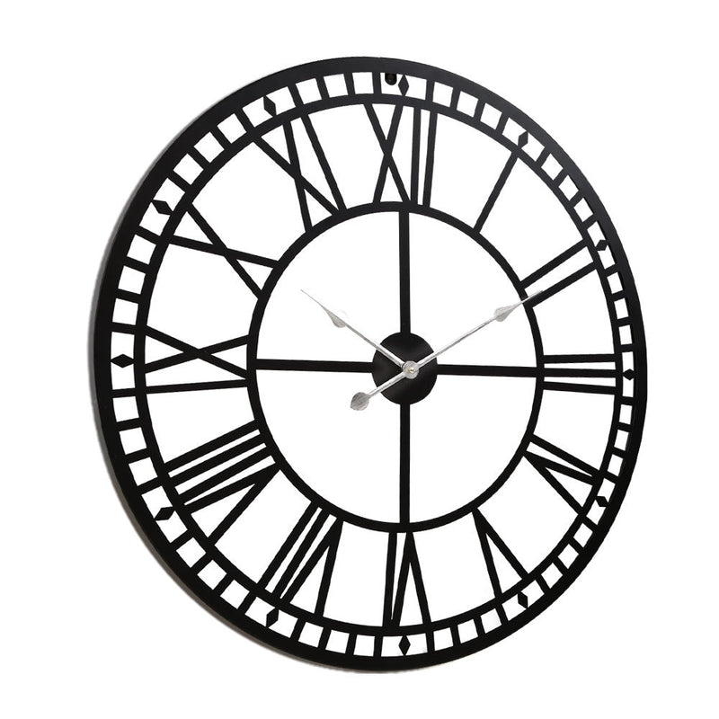 Artiss 60cm Wall Clock Large Roman Numerals Metal Black - NuSea