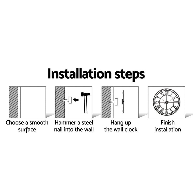Artiss 60cm Wall Clock Large Roman Numerals Metal Black - NuSea