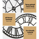 Artiss 60cm Wall Clock Large Roman Numerals Metal Black - NuSea