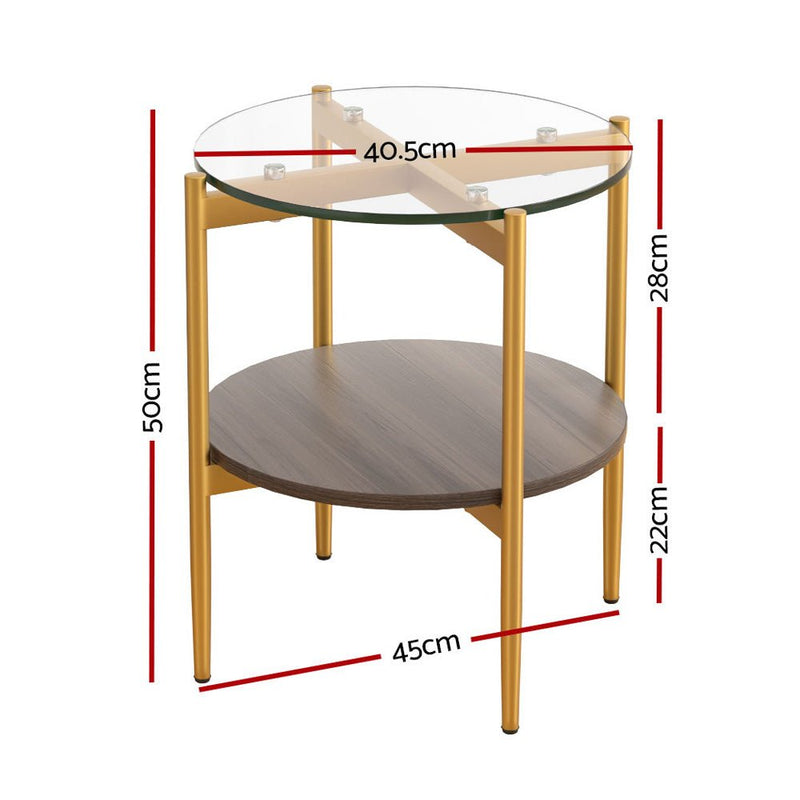 Artiss Coffee Table 45CM Round Tempered Glass Carol - NuSea
