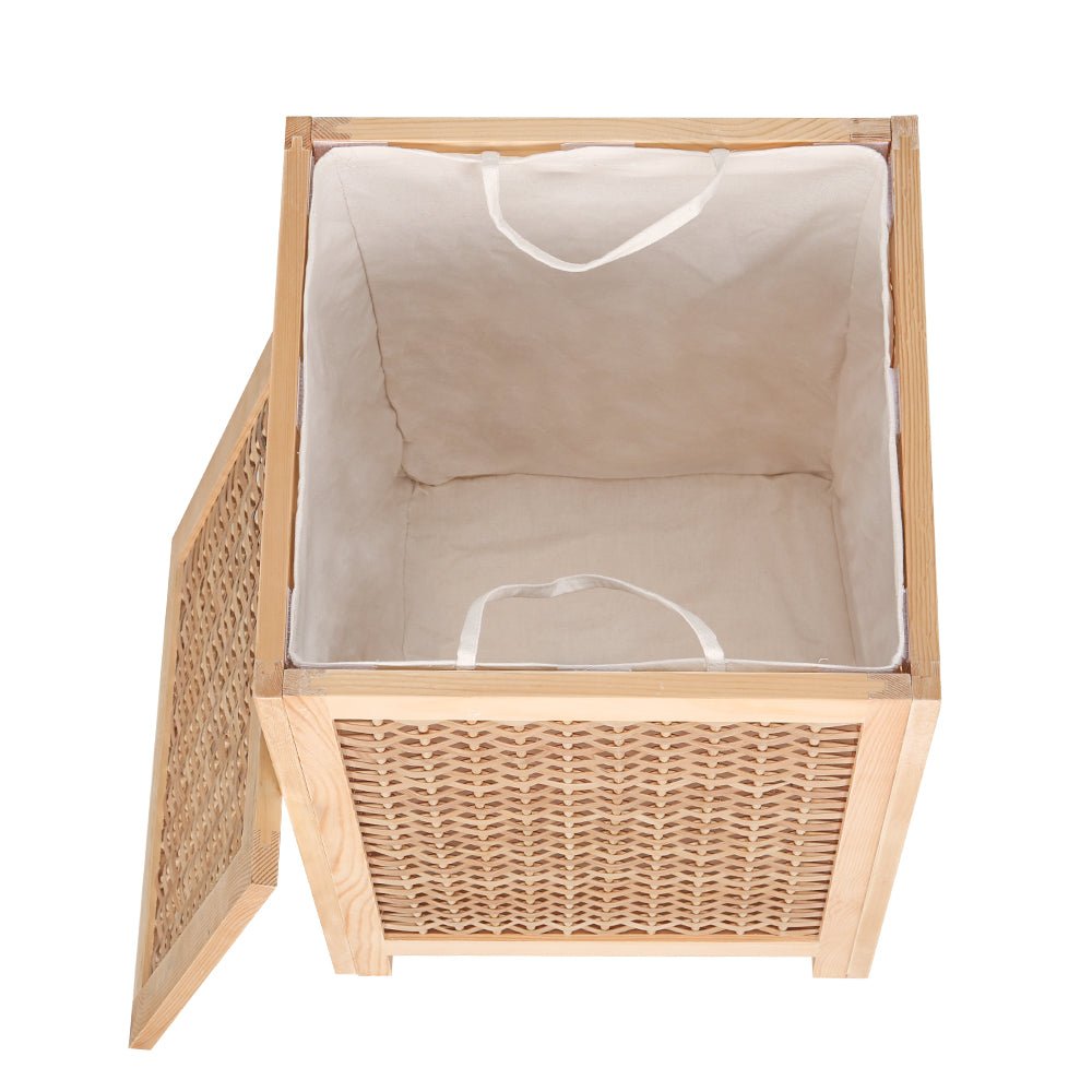 Artiss Laundry Hamper Bathroom Storage Cabinet Wooden Organiser Bag Clothes - NuSea