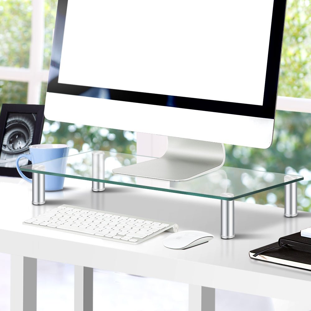Artiss Monitor Stand Riser Computer Laptop Printer Screen Glass Display Shelf - NuSea