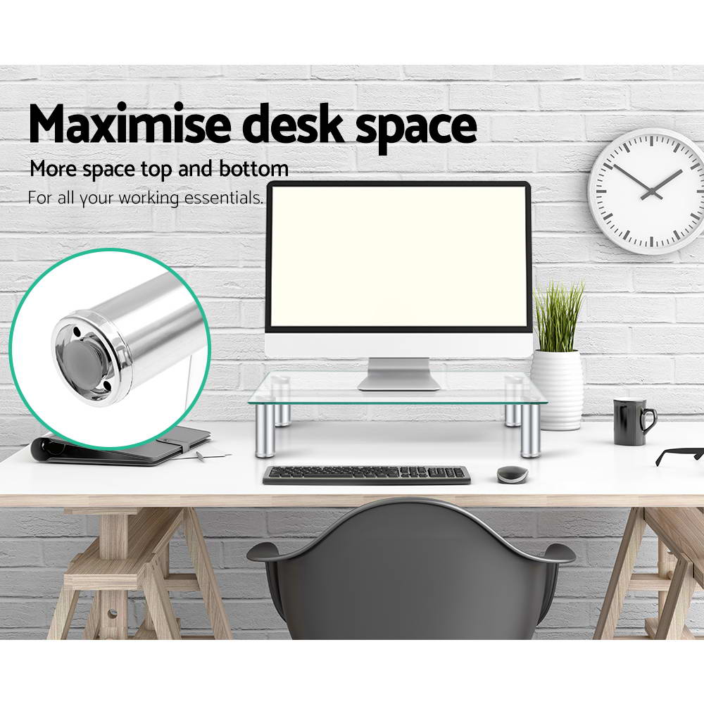 Artiss Monitor Stand Riser Computer Laptop Printer Screen Glass Display Shelf - NuSea
