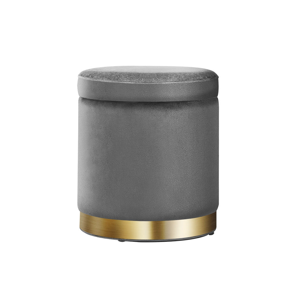 Artiss Ottoman Storage Foot Stool Round Velvet Charcoal - NuSea