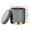 Artiss Ottoman Storage Foot Stool Round Velvet Charcoal - NuSea