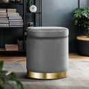 Artiss Ottoman Storage Foot Stool Round Velvet Charcoal - NuSea