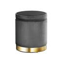 Artiss Ottoman Storage Foot Stool Round Velvet Charcoal - NuSea