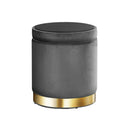 Artiss Ottoman Storage Foot Stool Round Velvet Charcoal - NuSea