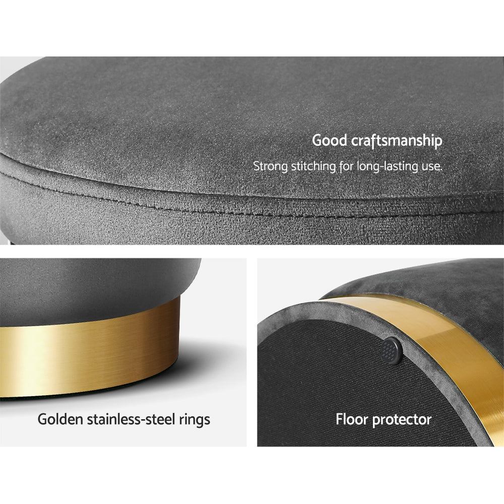 Artiss Ottoman Storage Foot Stool Round Velvet Charcoal - NuSea