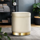 Artiss Ottoman Storage Foot Stool Round Velvet Cream - NuSea