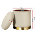 Artiss Ottoman Storage Foot Stool Round Velvet Cream - NuSea