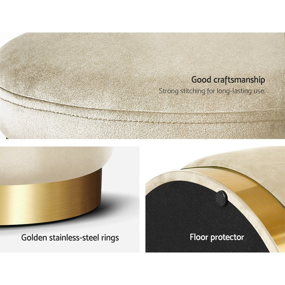 Artiss Ottoman Storage Foot Stool Round Velvet Cream - NuSea