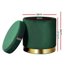 Artiss Ottoman Storage Foot Stool Round Velvet Green - NuSea