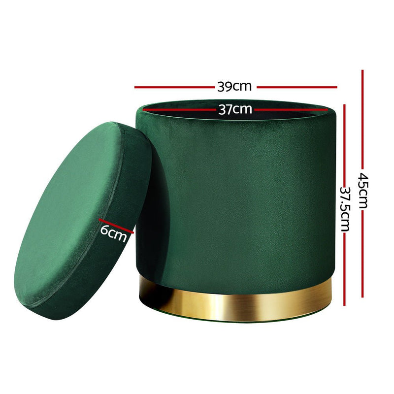 Artiss Ottoman Storage Foot Stool Round Velvet Green - NuSea