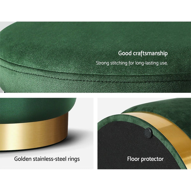 Artiss Ottoman Storage Foot Stool Round Velvet Green - NuSea