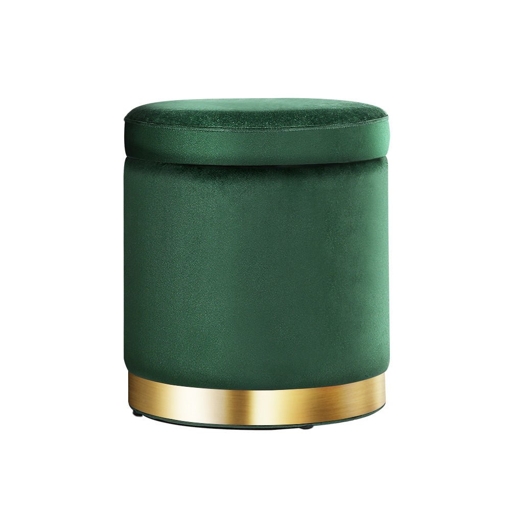 Artiss Ottoman Storage Foot Stool Round Velvet Green - NuSea