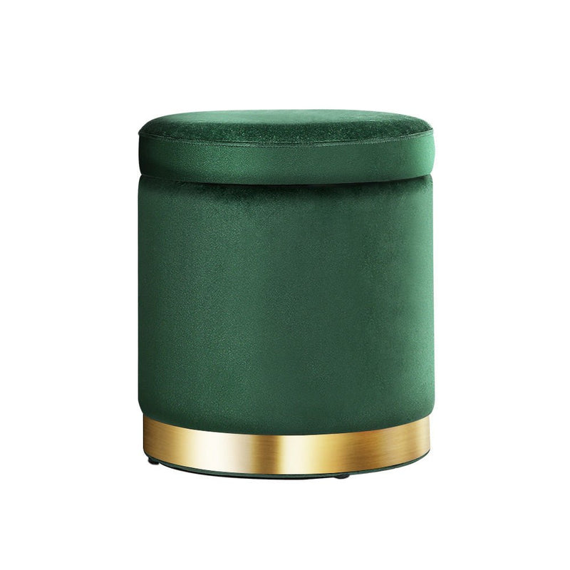 Artiss Ottoman Storage Foot Stool Round Velvet Green - NuSea