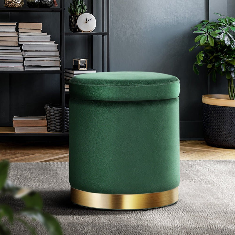 Artiss Ottoman Storage Foot Stool Round Velvet Green - NuSea