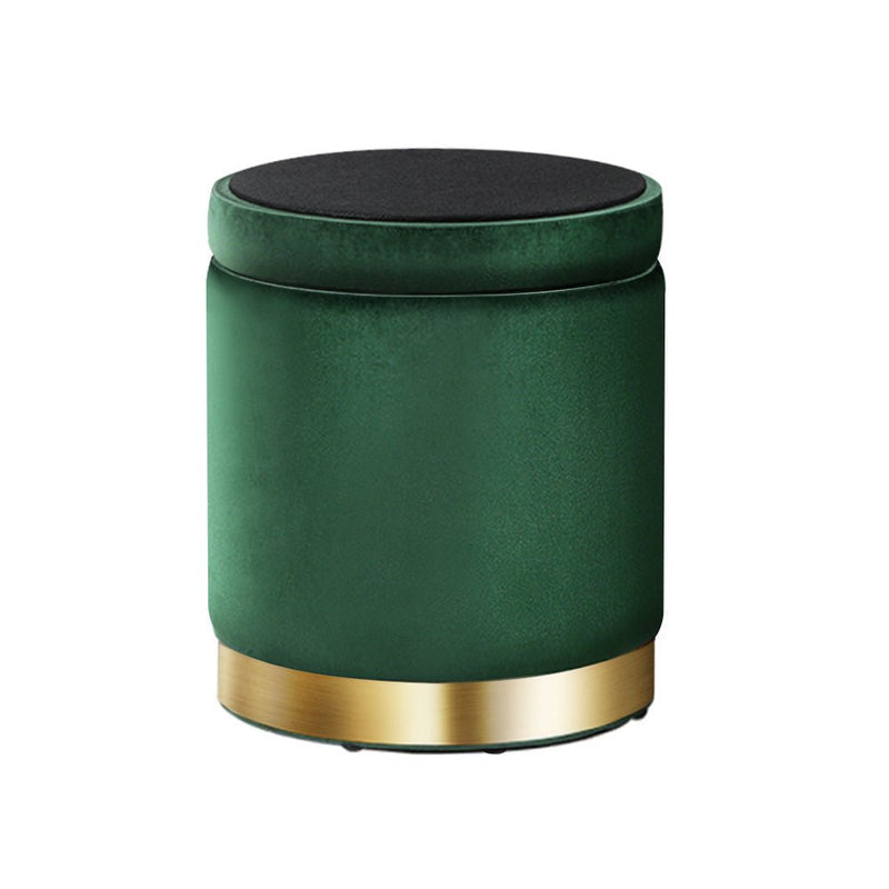 Artiss Ottoman Storage Foot Stool Round Velvet Green - NuSea