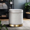 Artiss Ottoman Storage Foot Stool Round Velvet Grey - NuSea