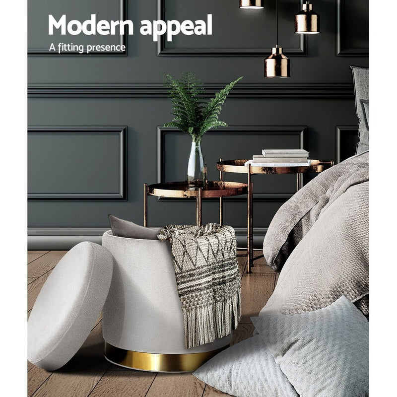 Artiss Ottoman Storage Foot Stool Round Velvet Grey - NuSea