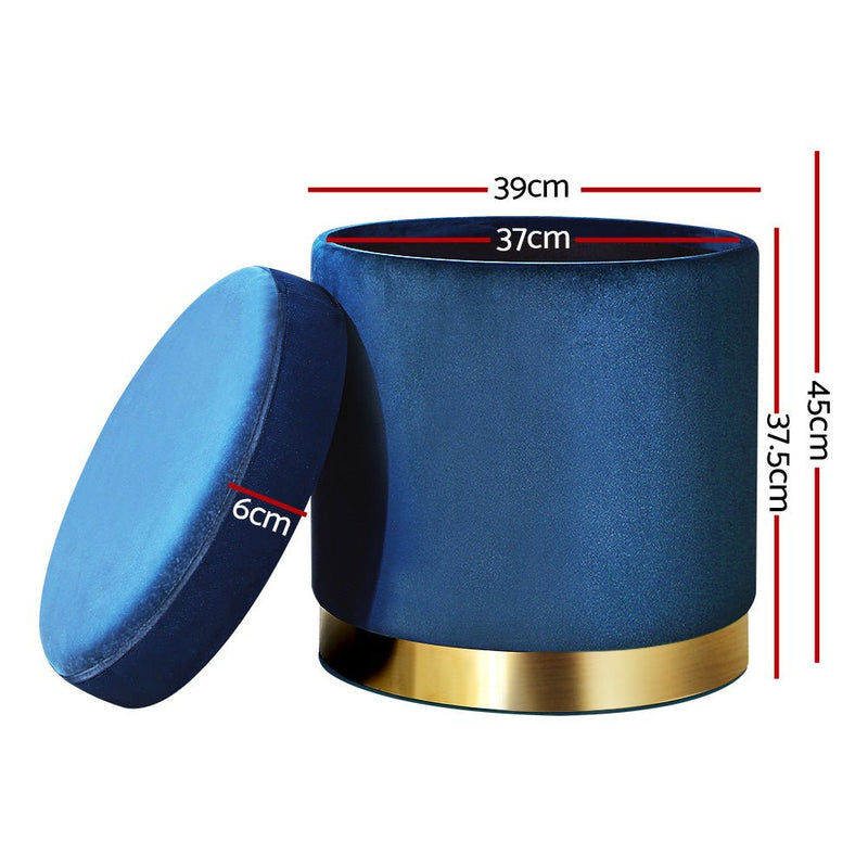Artiss Ottoman Storage Foot Stool Round Velvet Navy - NuSea