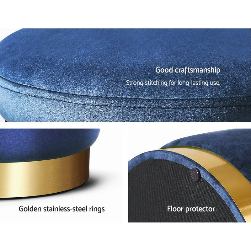 Artiss Ottoman Storage Foot Stool Round Velvet Navy - NuSea