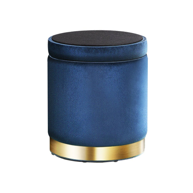 Artiss Ottoman Storage Foot Stool Round Velvet Navy - NuSea