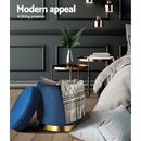Artiss Ottoman Storage Foot Stool Round Velvet Navy - NuSea