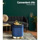 Artiss Ottoman Storage Foot Stool Round Velvet Navy - NuSea