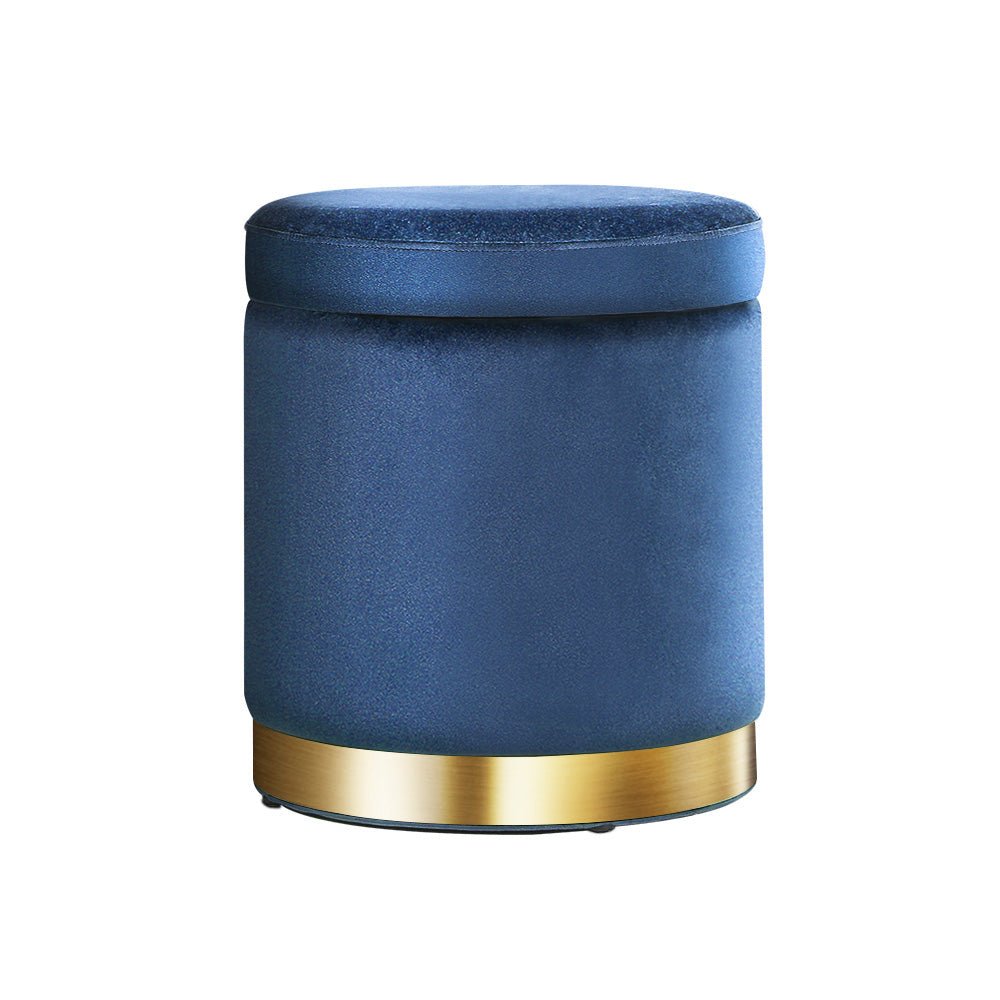 Artiss Ottoman Storage Foot Stool Round Velvet Navy - NuSea