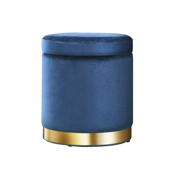 Artiss Ottoman Storage Foot Stool Round Velvet Navy - NuSea