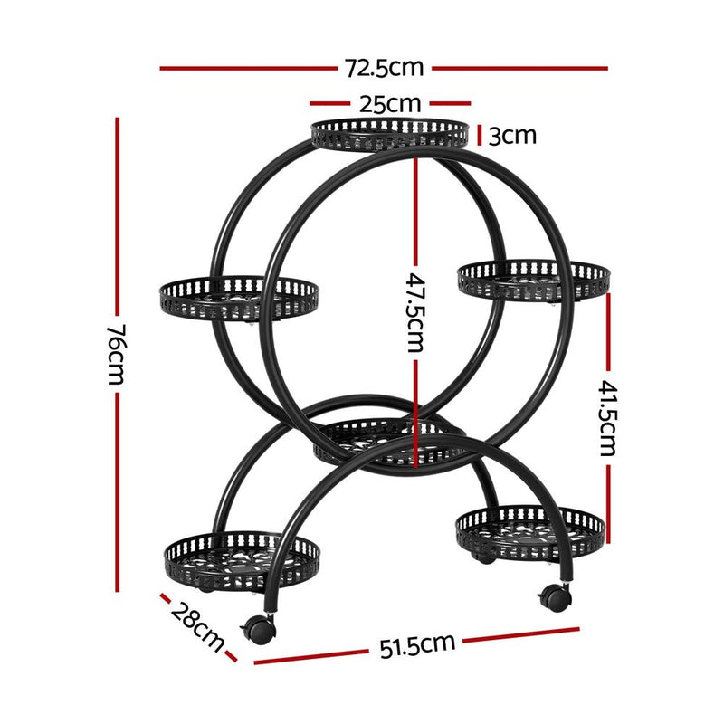Artiss Plant Stand 6 Tier Metal Flower Pot Rack Wheels - NuSea