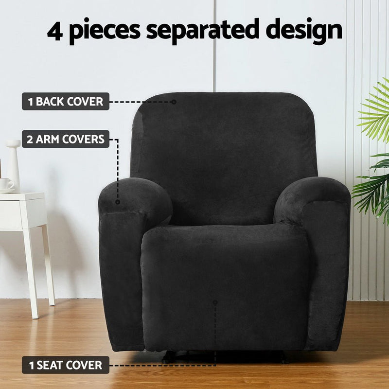 Artiss Recliner Chair Covers 1 Seater Velvet Black - NuSea